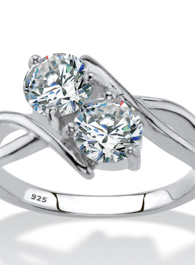 立方氧化锆925银两相聚首女戒指