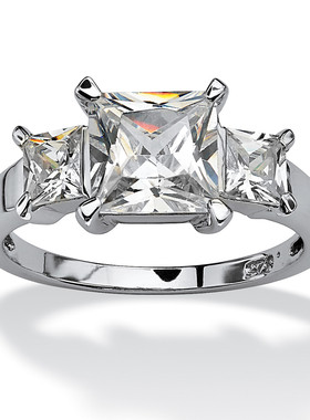 立方氧化锆(苏联钻)/925银镀铂金订婚欧美女士戒指美国代购36652