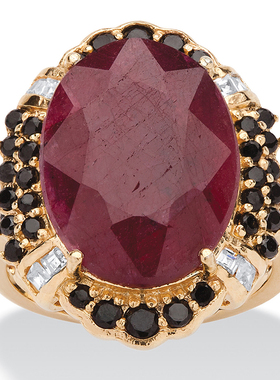 红宝石黑尖晶石立方氧化锆/925银镀14k金鸡尾酒戒指美国代购56715