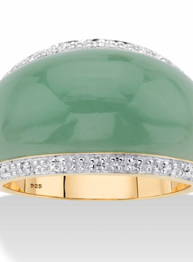 翡翠/托帕石925银镀14k黄金戒指