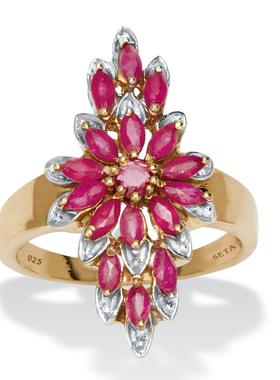 红宝石925银镀14k黄金欧美戒指