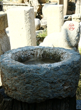 圆形石头水盆 室内迷你鱼池 玄关造景风水缸院落花园水培花器收藏
