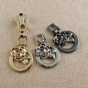 新款圆形玫瑰花时尚拉链片 金属拉链头衣服箱包鞋子拉链拉头