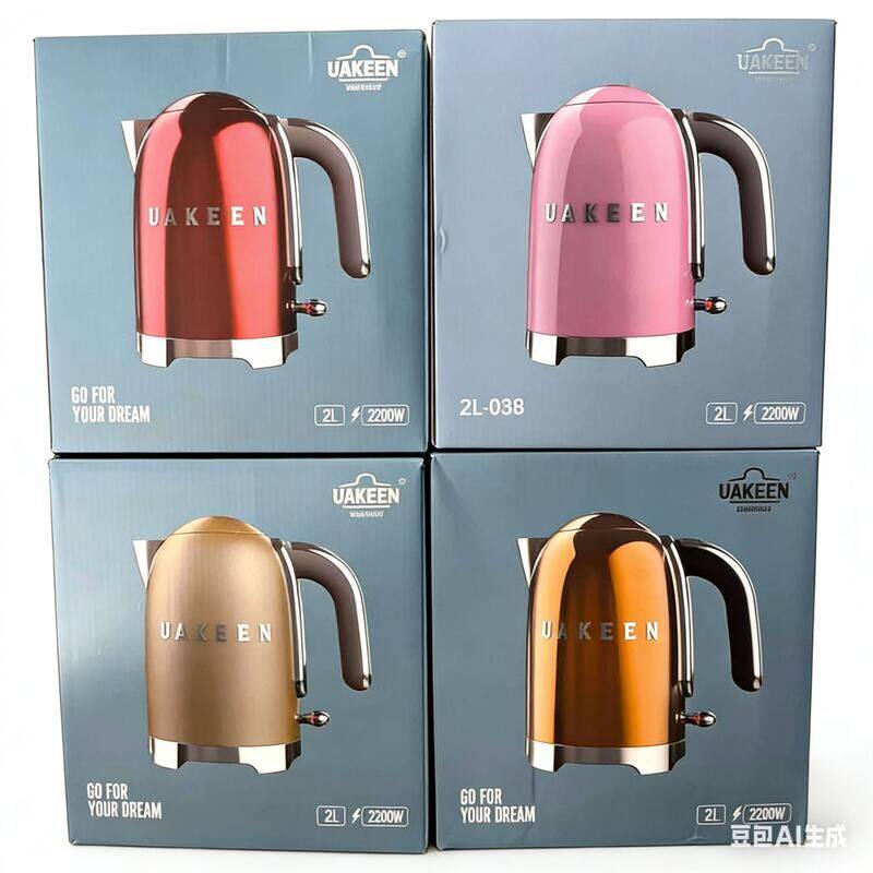 UAKEEN Kettle 2liter 欧规跨境豪华不锈钢电热内钢盖电热水壶