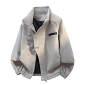 加棉加厚扎染秋冬挺括宽松百搭情侣外套男立领PU皮衣复古工装 夹克