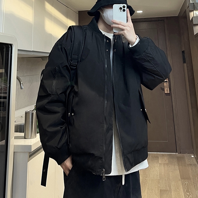 美式军绿加厚保暖棒球棉衣男