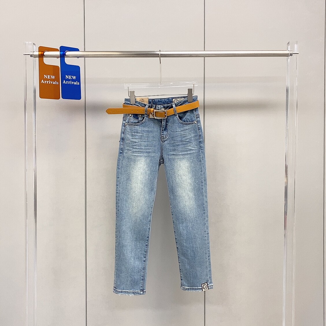 古月烟管裤女2023春季新款高腰水洗复古弹力显瘦九分牛仔裤gy2167