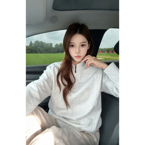 美式亨利领半拉链老钱风卫衣男女