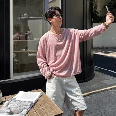 老钱风亨利领长袖T恤男防晒上衣