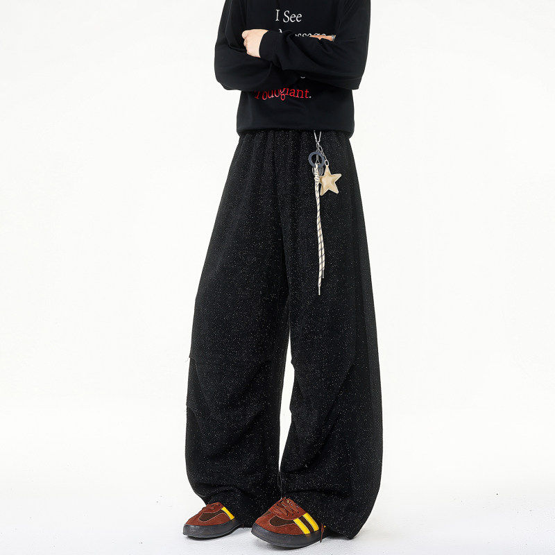 MY雪尼尔直筒阔腿休闲裤男春慵懒风宽松大码百搭长裤