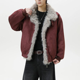 MY冬季 外套 重磅硬挺boxy羽绒棉衣座山雕大毛毛领水洗麂皮棉服冬装