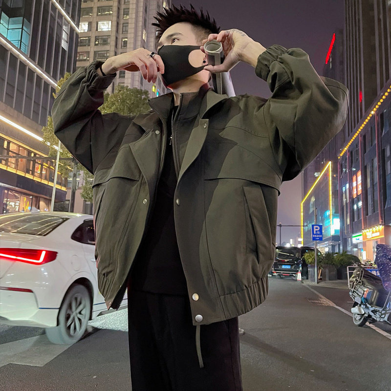 MY春季新款高街短款男士外套潮流双层领高级感痞帅气情侣风衣夹克