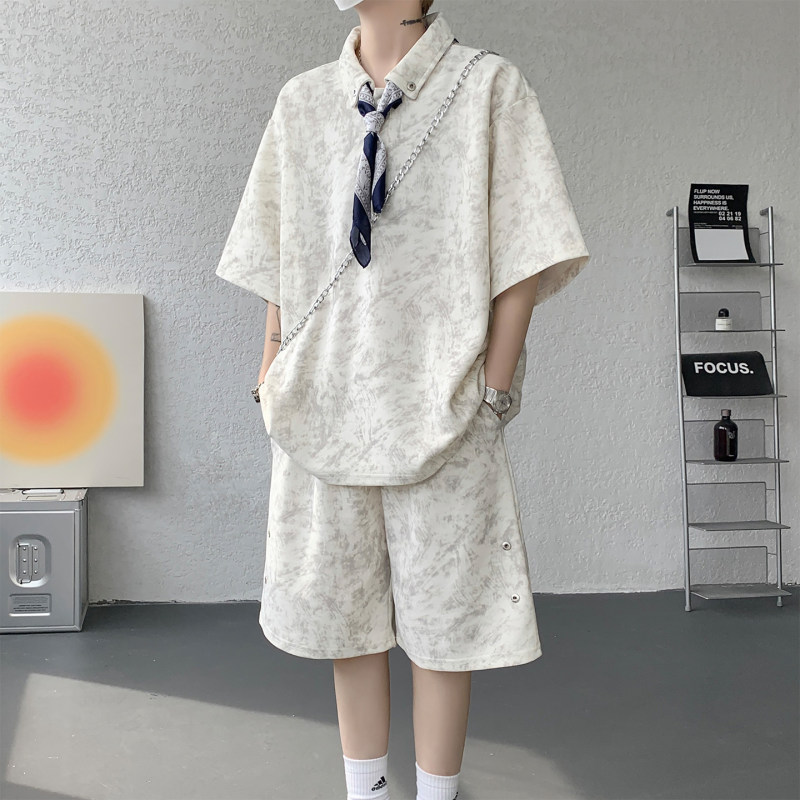 夏扎染情侣短袖大码套装男女情侣