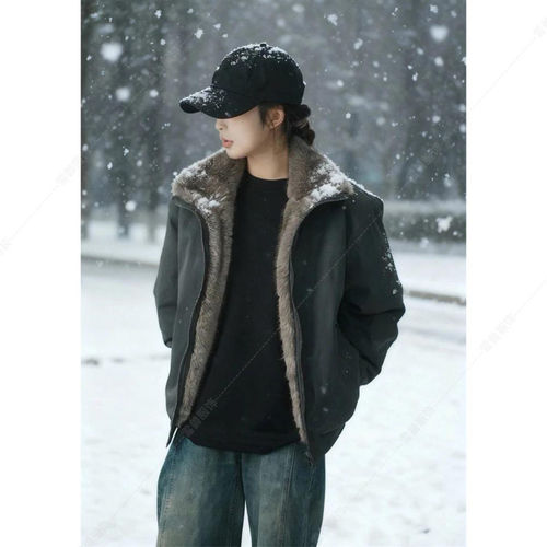 翻领两面穿保暖棉衣座山雕外套男