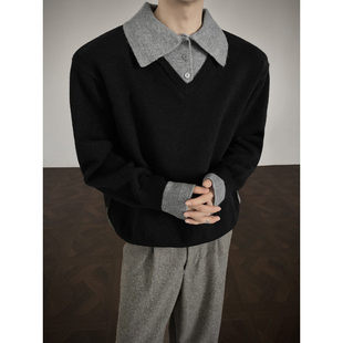 MY冬季新款时尚休闲男装假两件痞帅百搭毛衣高级感慵懒宽松针织衫