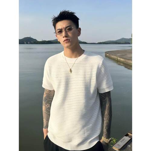 老钱风肌理感轻熟男夏短袖针织衫