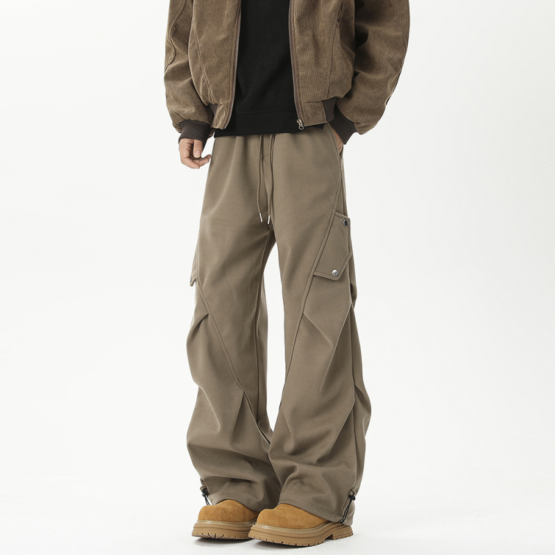 美式复古褶皱工装裤男宽松阔腿裤