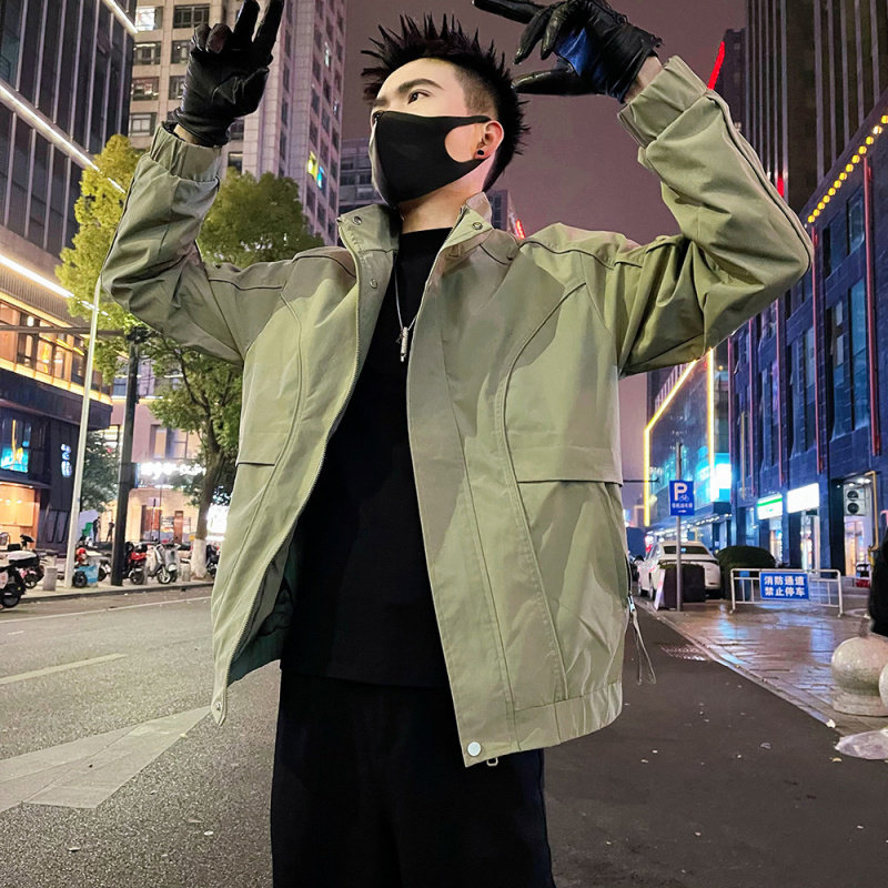 MY春季新款休闲风立领夹克外套男士痞帅高级感纯色百搭工装上衣