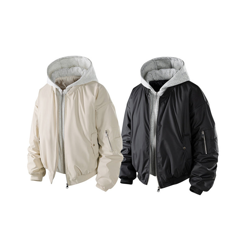 冬季假两件连帽皮棉衣保暖厚棉服