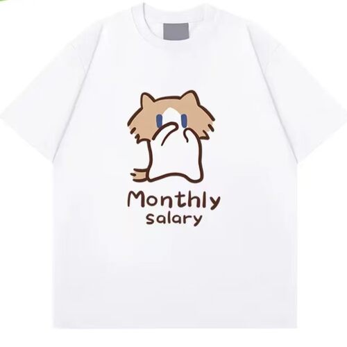 美式小猫印花宽松短袖T男女上衣