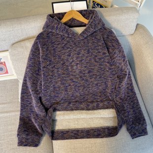 MY冬季加厚休闲宽松长袖美式设计感保暖针织上衣男连帽慵懒风卫衣