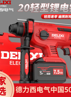 德力西冲击钻充电式轻锤电镐家用混凝土电动工具无刷大功率锂电锤