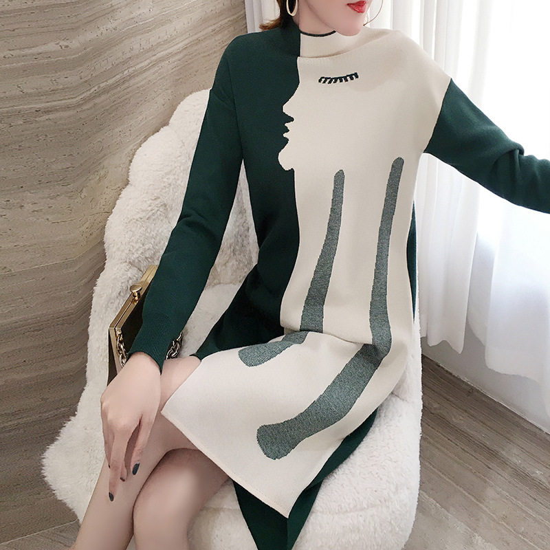 大码女装毛衣女连衣裙2022冬季新款洋气减龄不规则宽松针织裙子女