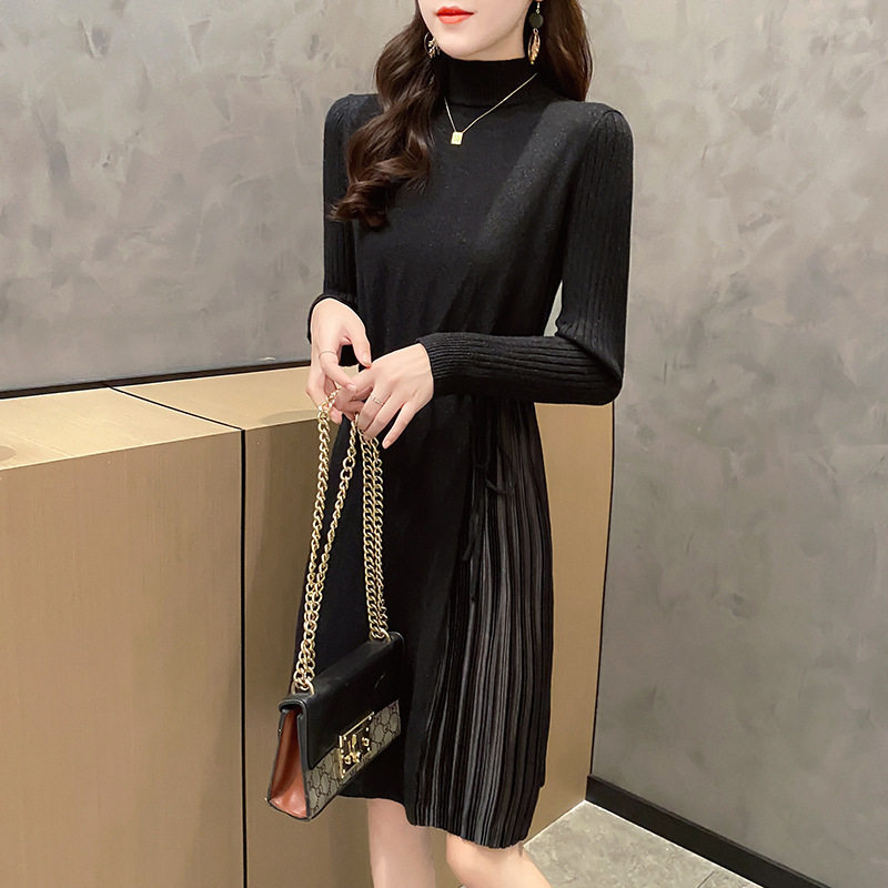 时尚针织连衣裙女2022年早秋新款韩版女装过膝毛衣裙子内搭洋气潮