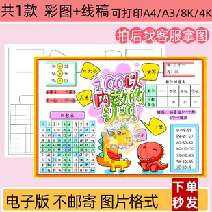 数学一年级下册100以内的认识手抄报电子模板第四单元百数表线稿