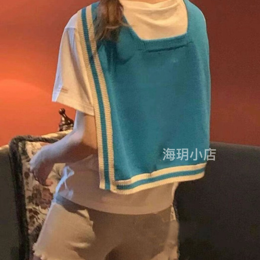 新款针织打结披肩韩版网红学院风条纹女士搭肩假领空调房护颈