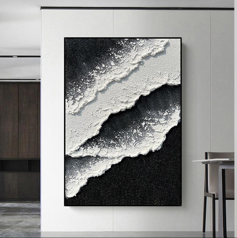 纯手绘油画酒店办公室黑白极简装饰画客厅餐厅玄关背景墙画高档图片
