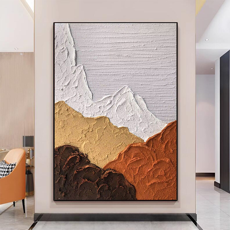 纯手绘油画橙色肌理客厅沙发墙装饰画抽象丙烯石英砂立体玄关图片