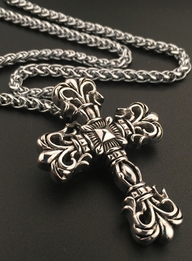 欧美嘻哈羽毛项链钛钢不掉色街舞