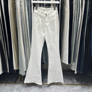 高腰提臀显腿长喇叭裤 美式 女2024早秋新款 白色微喇弹力牛仔长裤