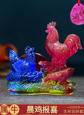 2026年宋韶光属牛吉祥物晨鸡报喜吊坠宋绍光客厅招财琉璃摆件