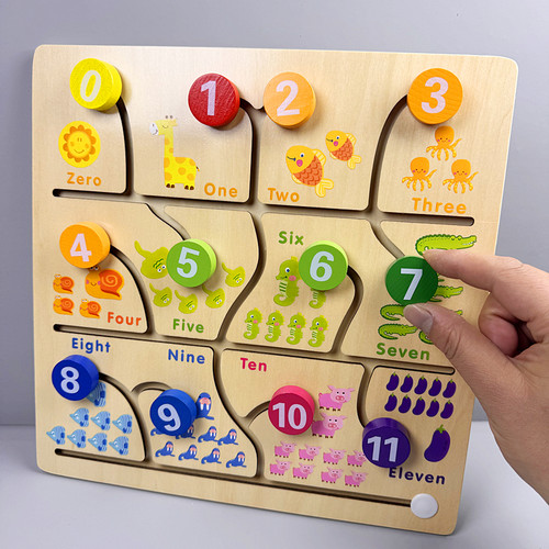 蒙氏教具木质数字字母配对走迷宫