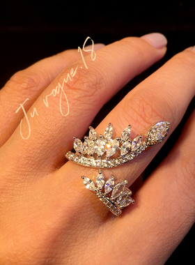 简约冷淡风树叶叶子戒指女闪钻