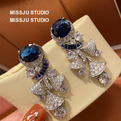 欧美奢华立体镶钻耳环晚宴扇形