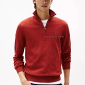 下单采购买不到退款 国现在途Tommy男士 纯棉半拉链平纹针织毛衣