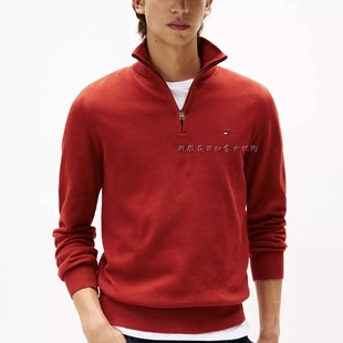 加拿大直邮Tommy男士纯棉半拉链平纹针织毛衣 下单采购买不到退款