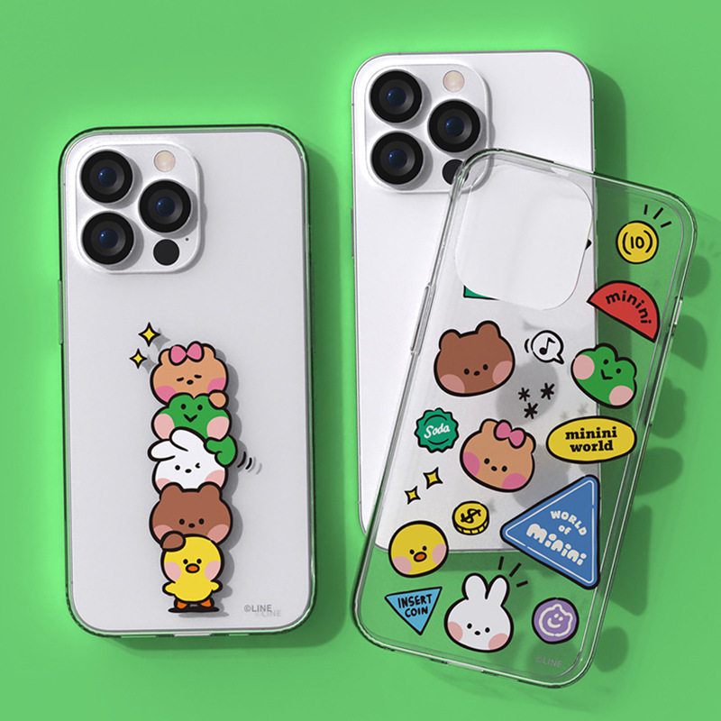 Line Friends布朗熊适用苹果17pro max手机壳透明全包防摔iPhone14情侣保护套软新款15叠叠乐16plus