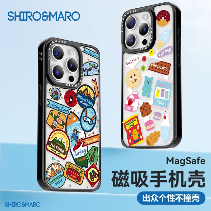SHIRO MARO适用苹果17pro max磁吸充电手机壳iPhone14卡通防摔图标小熊小猫全包保护套15猫咪Magsafe透明16