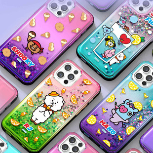 BT21防弹少年团流沙手机壳适用苹果14pro max保护套闪粉iPhone13软12女卡通全包BTS