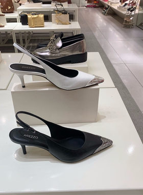 Arezzo巴西专柜正品代购2025年夏新款女尖头拼接后空中跟包头凉鞋