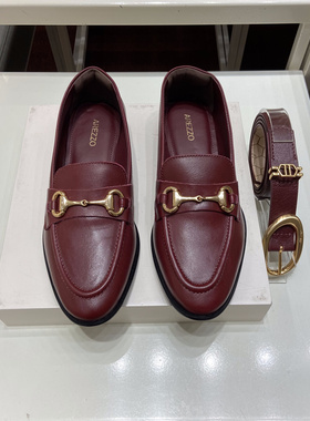 Arezzo巴西专柜正品代购2025年夏季新款酒红色一脚蹬平底女乐福鞋