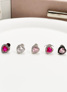 7 Ran Studio爆闪多色爱心耳蜗钉耳骨钉 甜美满钻耳钉 医用钛钢