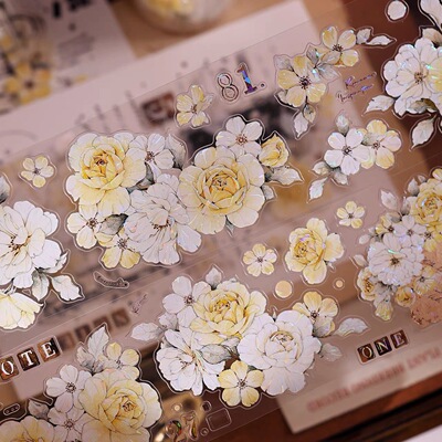 359 小白家【黄玫瑰】和纸贝壳光模切 5.5×120cm 手帐胶带分装