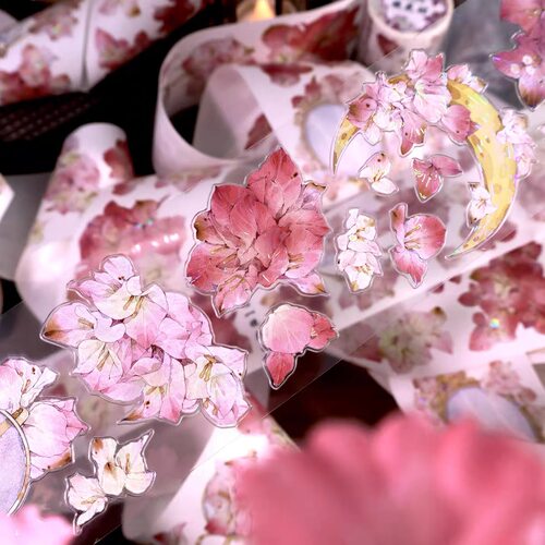 664 繁花【镜花时】和纸贝壳光/贝壳光模切 6×100cm手帐胶带分装