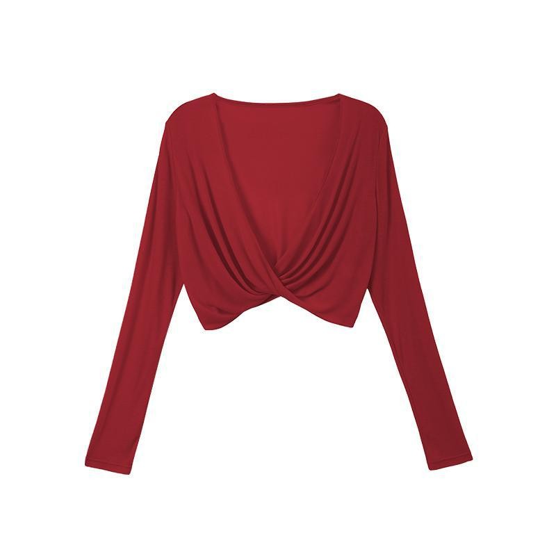 2025新款V领软糯外搭扭结披肩长袖罩衫休闲瑜伽健身户外运动上衣