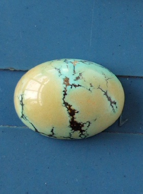 特色蛋黄 云盖寺水草纹 高瓷橙色 原矿绿松石无优化 戒面 15*11*5